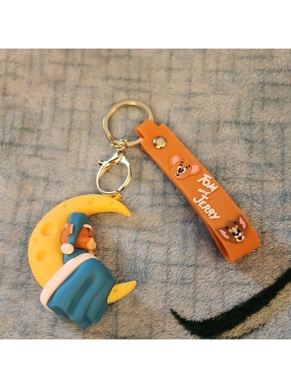 Jerry on a Moon Keychain Yellow and Blue - Picture 1 of 7